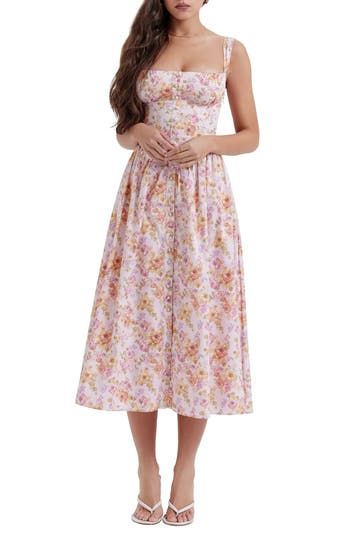 HOUSE OF CB Tatiana Corset Dress in Pink Floral Print at Nordstrom, Size X-Large A