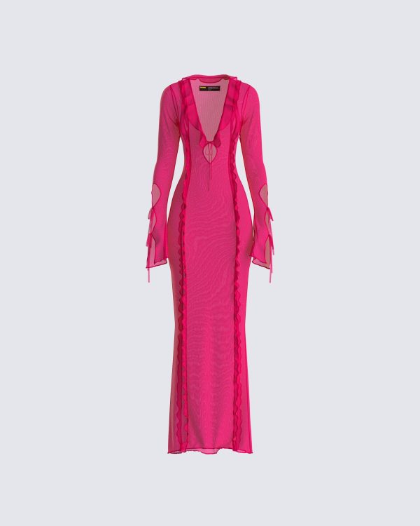 Florence Magenta Mesh Maxi Dress - S