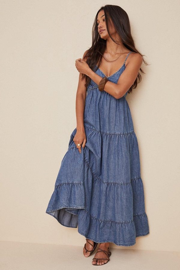 Dresses | Tiered Denim Midi Dress | Oasis