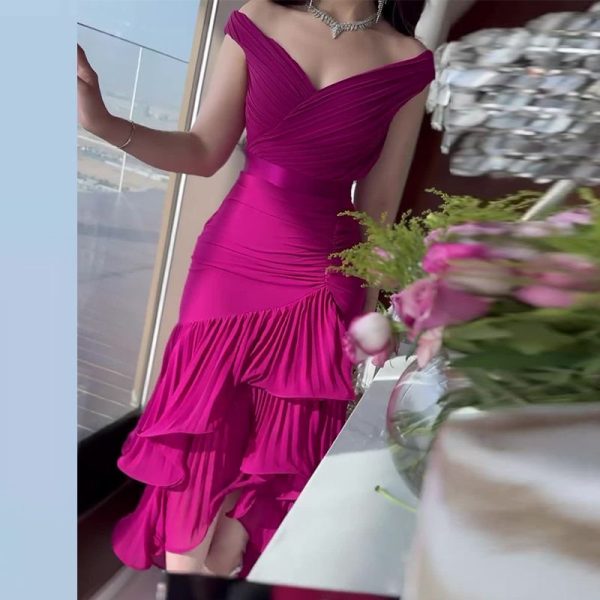 Women 2025 V-Neck Stitching Ruffles Long Dress Elegant Sleeveless Evening Dress Temperament Solid