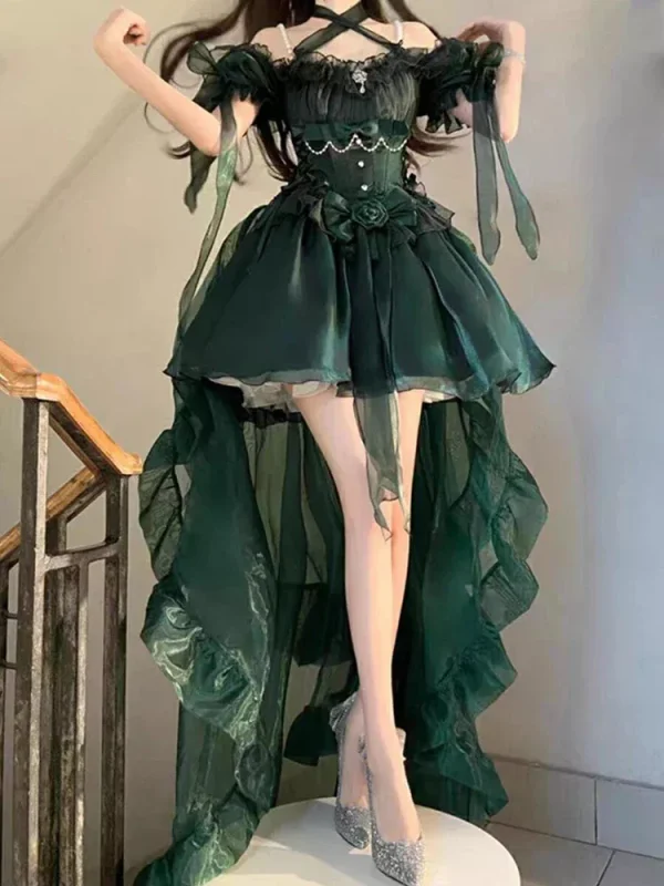 Dark Designer Style Evening Party Dress Suspender Puffy Princess Lolita Halloween Cosplay Costume