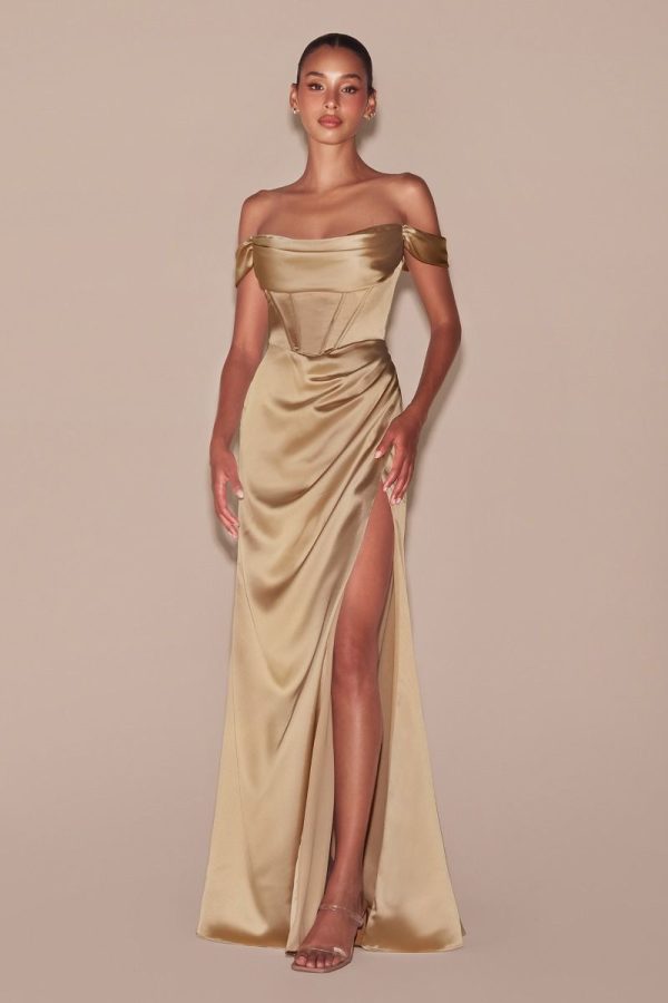 Mabel Gown - Champagne - LUXE SATIN OFF THE SHOULDER CORSET GOWN - 2