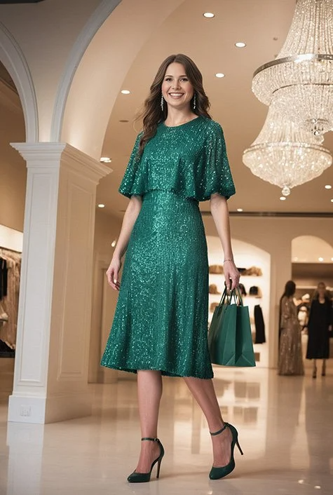 Cape sleeve sequin mesh dress