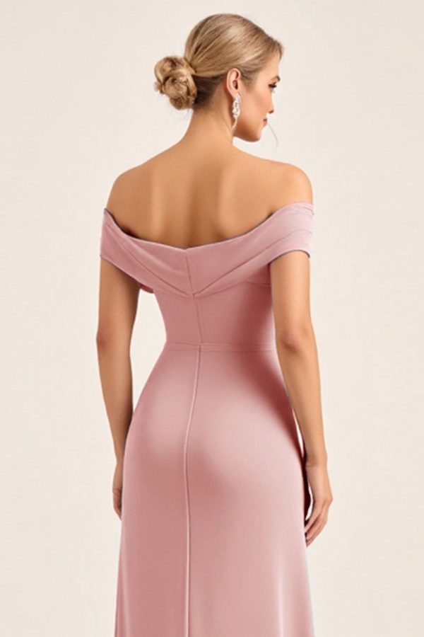 Zapakasa Women Sheath Blush Pink Maxi Bridesmaid Dress Off the Shoulder Sleeveless Long Wedding Guest Dress with Slit