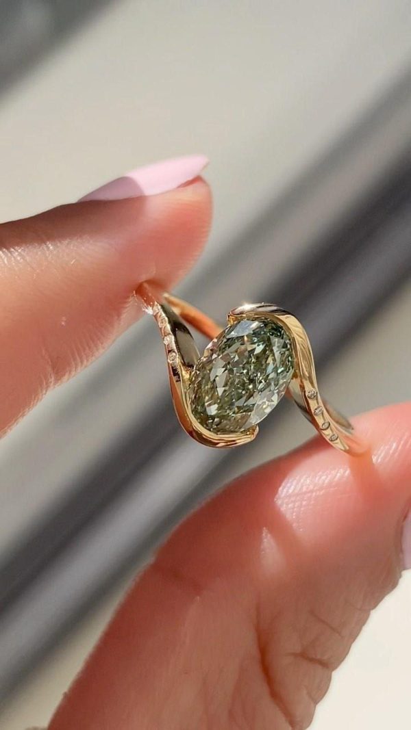 3 CT Oval Lab Green Diamond Engagement Ring With Oval Band Anniversary Ring 14K Solid Gold Ring Wedding Ring - Etsy