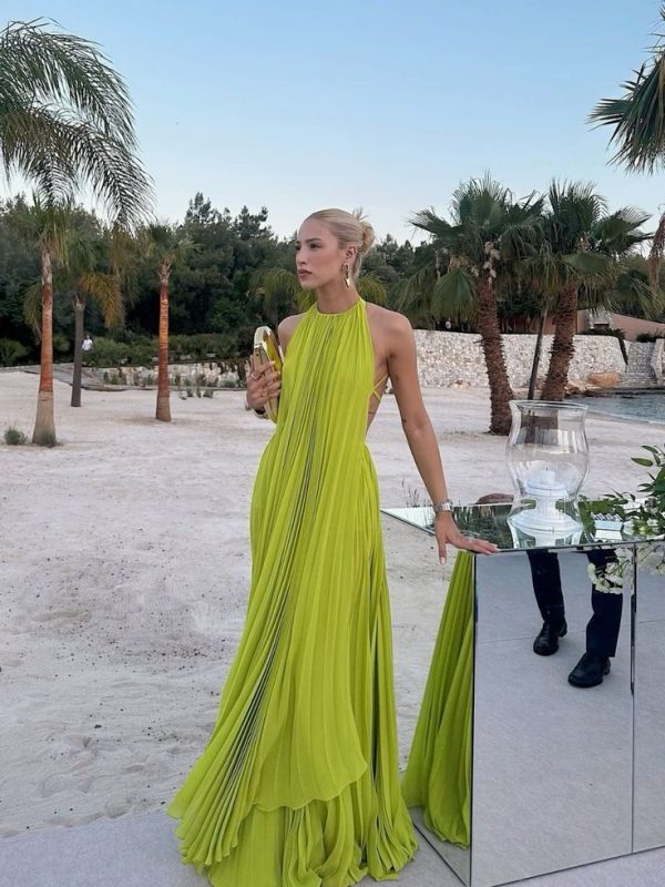 Yellow green fashion pleated backless long elegant chiffon ball gown evening dress party dress gh3127 - Custom Color ( Special instructions for seller ) / US 8