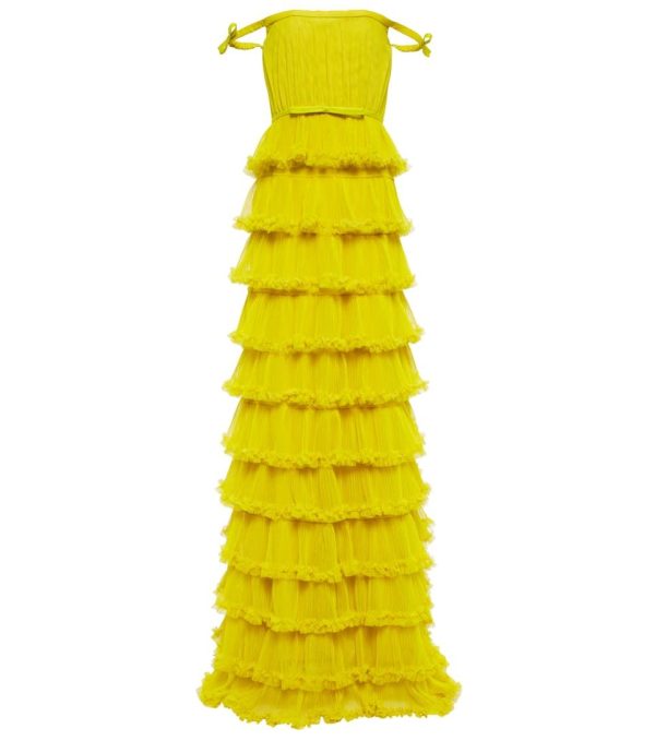 Tiered tulle gown in yellow - Giambattista Valli | Mytheresa