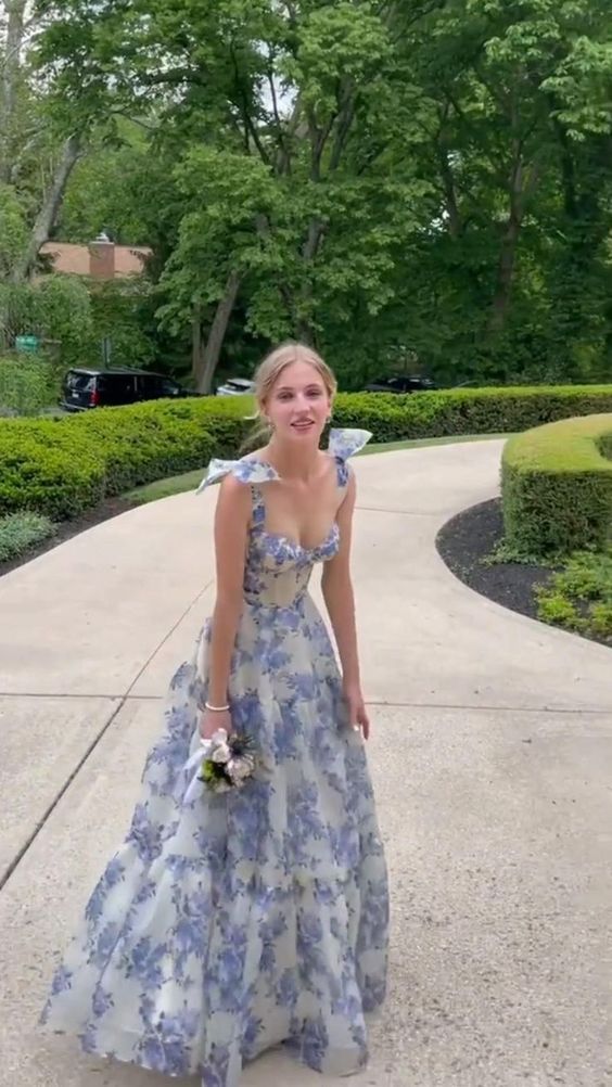 Beautiful Aline Spaghetti Strap Sleeveless Long Floral Prom Dress P1274 - Custom Color(Add Your Color On ”Order special instructions“ ） / US2