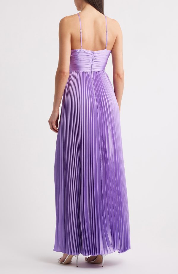 LIKELY Blair Pleated Satin Gown in Violet at Nordstrom, Size 10