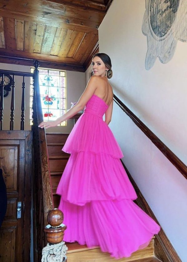 Strapless Tulle Fuchsia Prom Gown with Layers Skirt from NarsBridal
