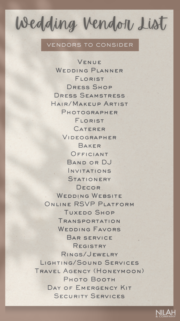Wedding Vendors! 🗒️