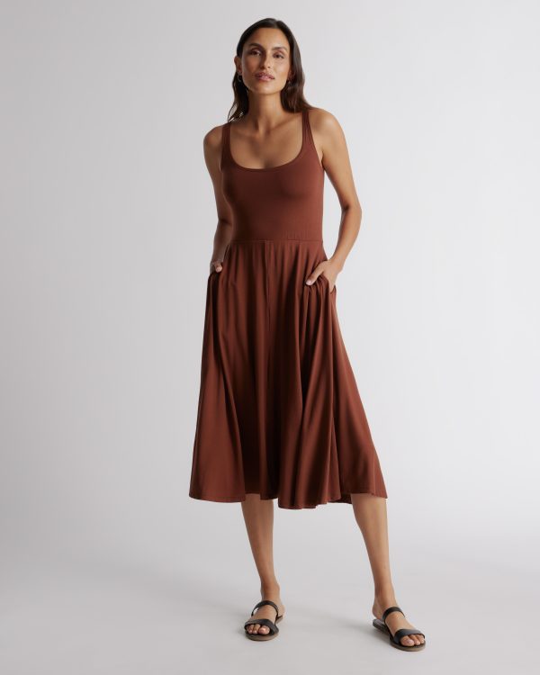 Quince | Women's Tencel Jersey Fit & Flare Dress in Brown, Size XS