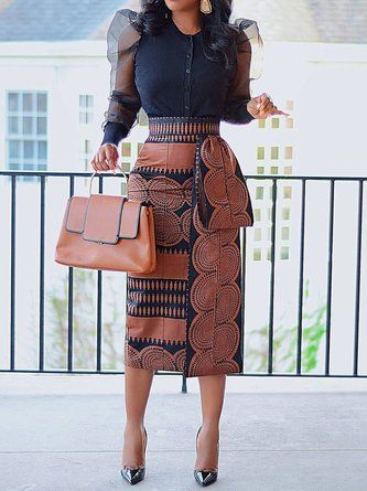 Women Ethnic Spring/Fall Urban Polyester No Elasticity Daily Maxi H-Line Regular Skirts