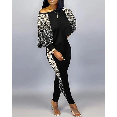 Women's Active Streetwear Tracksuit Pants Sets Sweatshirt Pants Trousers Long Sleeve Crew Neck Graphic Print Sports Outdoor Casual Silver Black Brown Fall  Winter Regular Fit