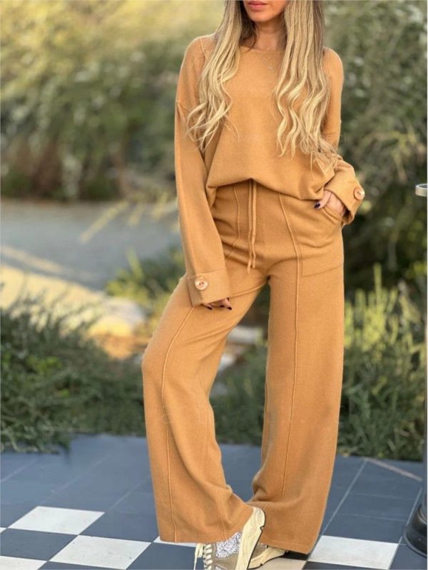 Women's Clothing 2024 Autumn New Fashion Casual Suit Solid Color Long Sleeved Suit Wide Leg Pants