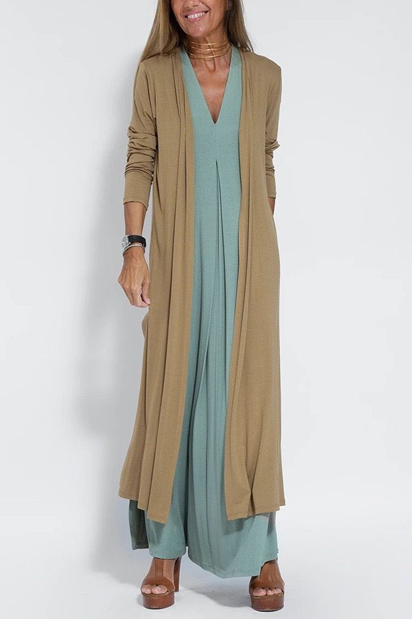 2024 Spring Summer Fashion New Solid Long Sleeve Cardigan Women Loose Casual Long Style Slit Coat