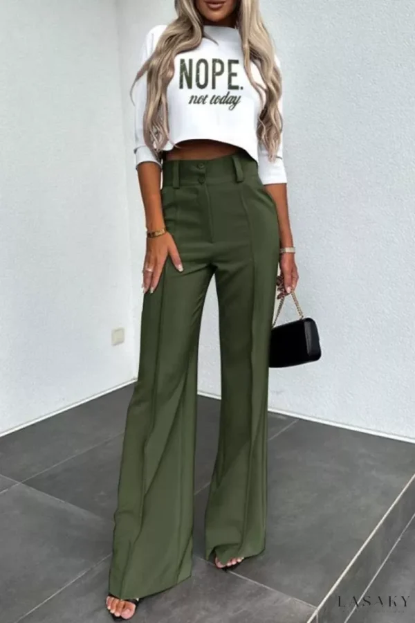 Lasaky - Two-Piece Multicolor Casual Print Set with O-Neck and Half Sleeve - Army Green, L