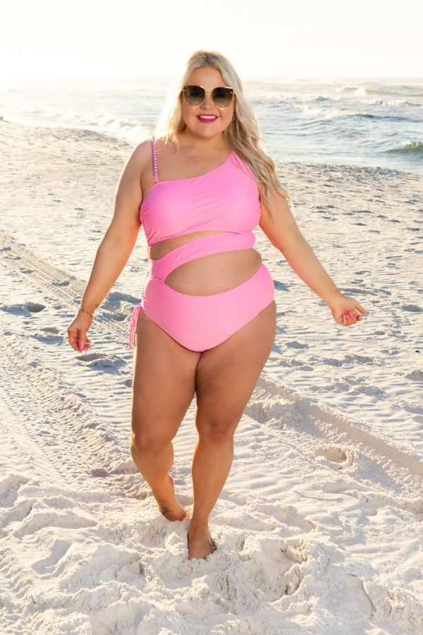 Neon Pink One Piece Side Cutout swimwear- Paradise Radiance Monokini - Pink / XL