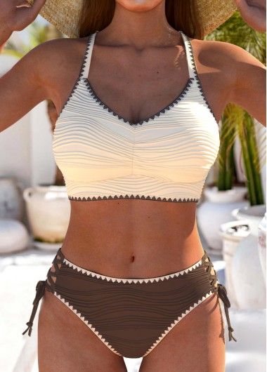 Ruched Light Camel V-Neck Bikini Set