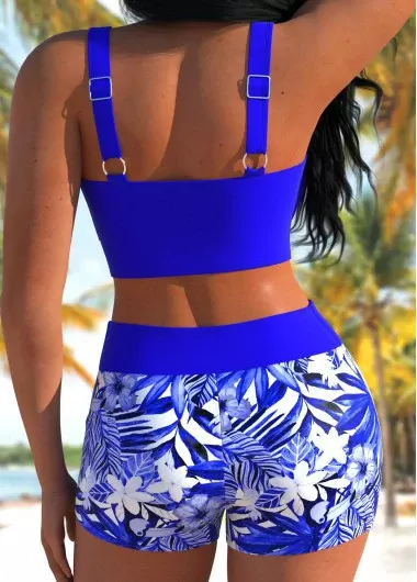 ROTITA Ruched Royal Blue Floral Print Bikini Set