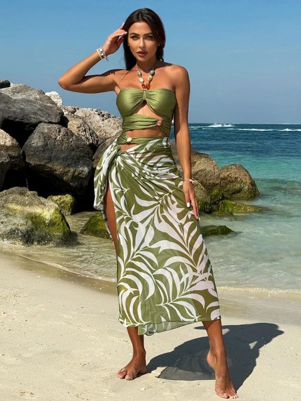 Bandeau One Piece Swimwear Bikini Set - green S