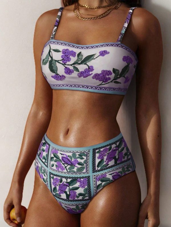 2pcs Women Floral Swimsuit Set, Romantic Elegant Conservative Vacation, Beach, Cruise Line Resort Wear, Spring/Summer