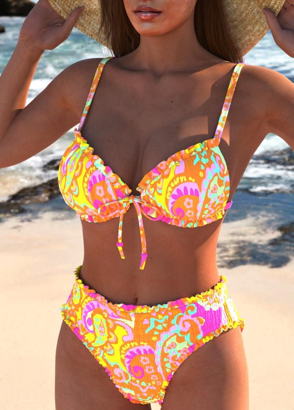 ROTITA Frill Multi Color Paisley Print Bikini Set