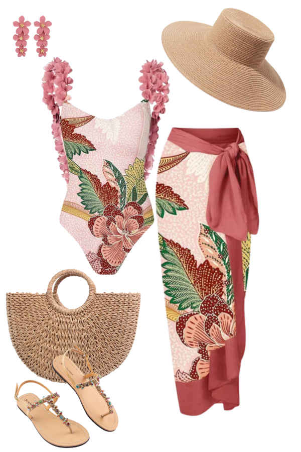 Beach Outfit: Blossoming in a Vibrant Floral Colorblock Bikini Set and Cover Up