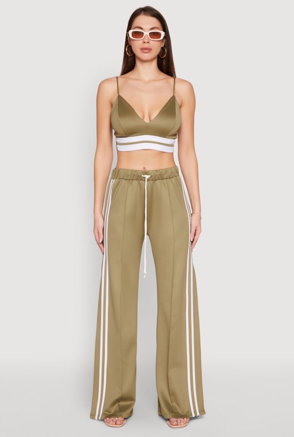 Womens Pintuck Varsity Stripe Drawstring Pants, Sage, Size S