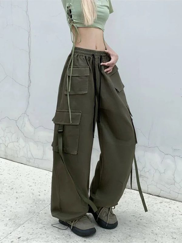 Zoki Pure Cotton Harajuku Cargo Pants Women Vintage Streetwear Oversiz