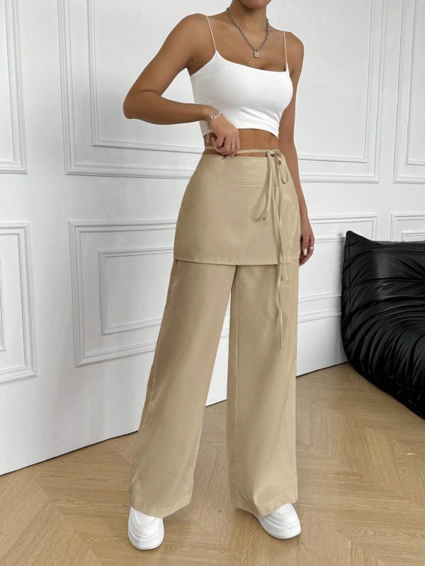 Women Casual Solid Color 2 In 1 Long Pants