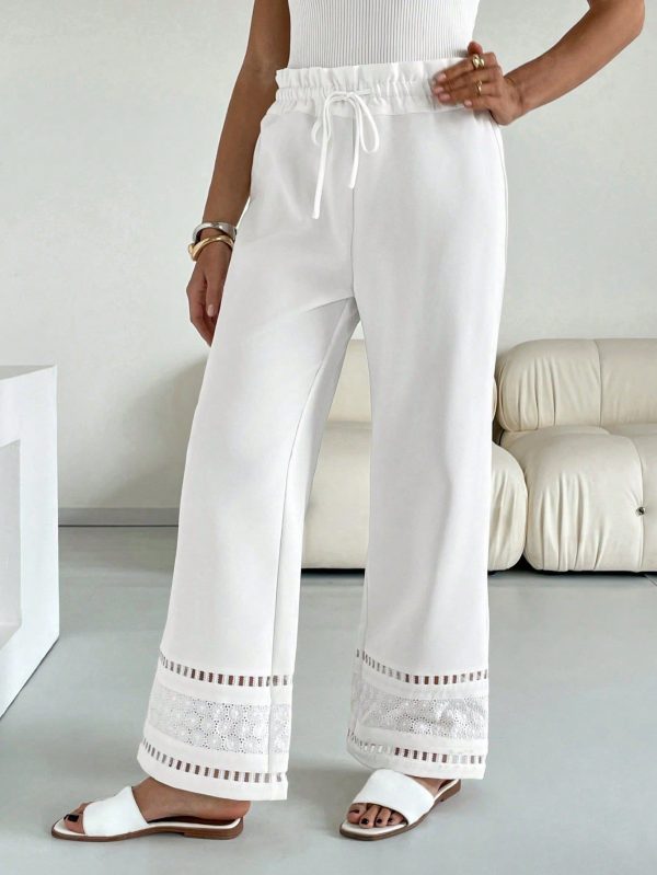 Vacation Casual Solid Color Embroidery Patchwork Drawstring Waist Long Pants