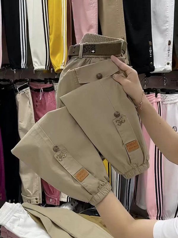 High-quality High Waist Solid Color Cotton Pants Women Fashion 2024 Spring Summer Loose Casual