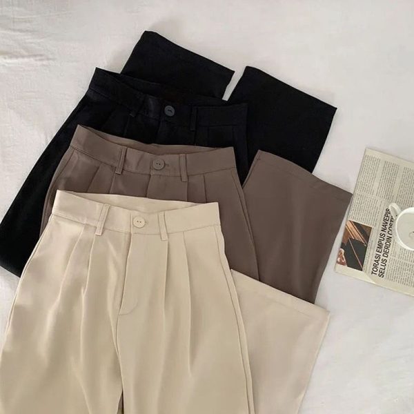 Spring Lady Fashion Concise Baggy Wide Leg Pants Women Straight Leg Casual Suit Trousers Girls