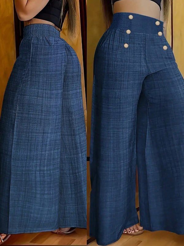 Women's Casual Vacation High Waist Button Decor Wide Leg Pants