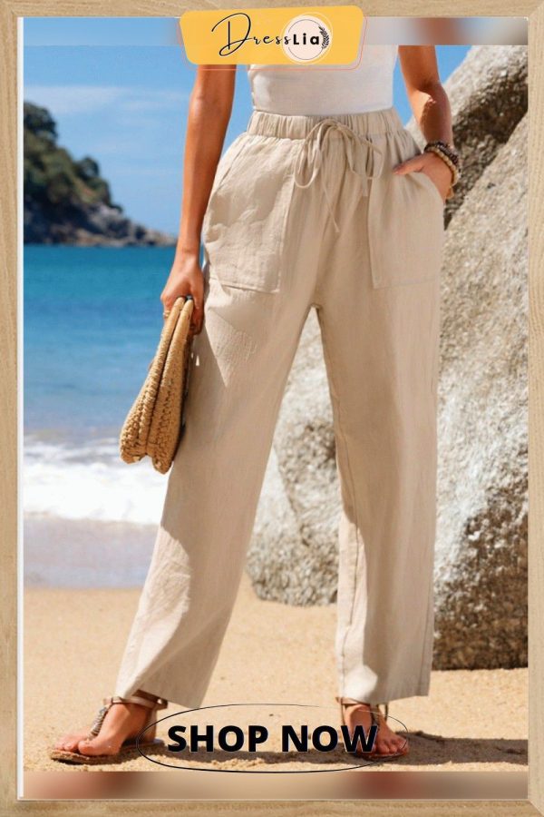Women's Casual Tie-waist Elasticized Straight Fit Pants