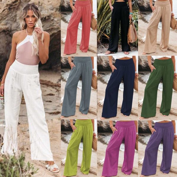 2025 New Spring/Summer New Women's Casual Style Cotton and Hemp Comfortable Mid Waist Long Pants for