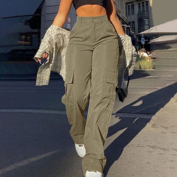 Casual Joggers Pants Women Stretch Twill Wide Leg Pants Casual Straight Leg Trouser High Waisted