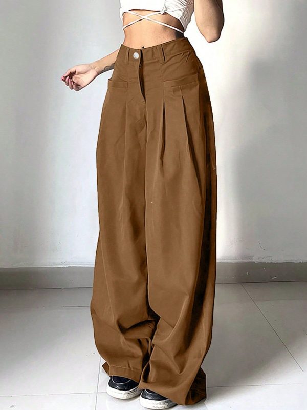 Loose Straight Wide Leg Casual Pants, Solid Color, Street Fashion, Summer