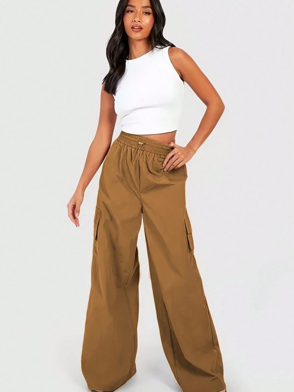 Women's Straight Leg Long Loose Casual Street Style Drawstring Pocket Street Style Work Pants Dance Wear Neutral Style