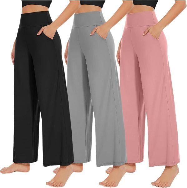 Young 3 Pack Women's Wide Legpants With Pockets Highwaist Loose Sweatpants S