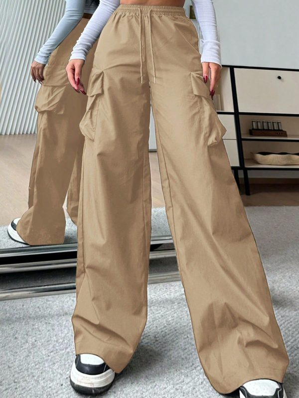 Casual Solid Color High-Waist Wide Leg Woven Women Long Pants