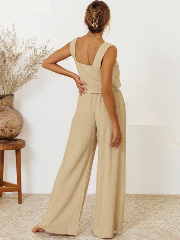Hazel Blues® |  Square Neck Sleeveless Top and Pants Set - Tan / M