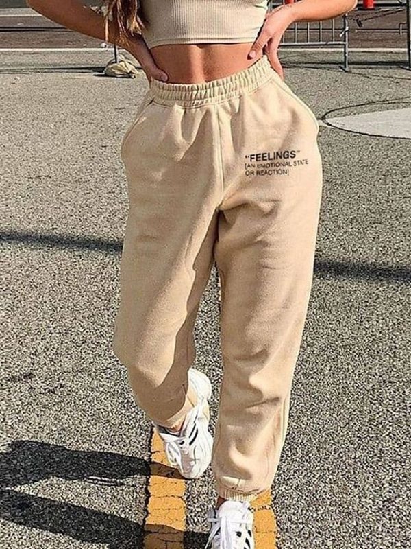 Women's Asian Size Slacks Workout Pants Fashion Casual Daily Full Length High Waist Letter Elastic Waist Comfy Breathability Soft Micro-elastic Outdoor Athleisure White Khaki Spring, Fall, Winter 2025 - $20.99
