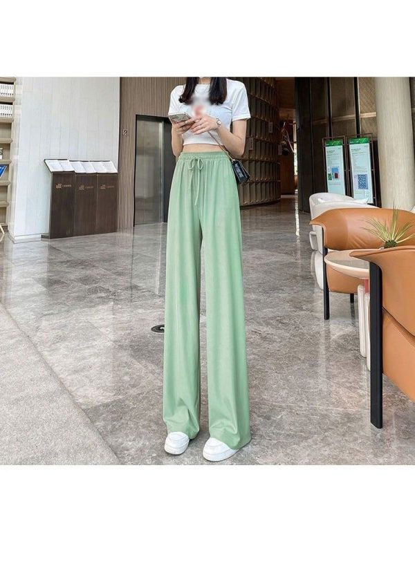 Ice Silk Wide Leg Pants Women Summer Thin Casual Straight Leg Slimming Small Size Quick Dry Cool Sun Protection Pants Light green