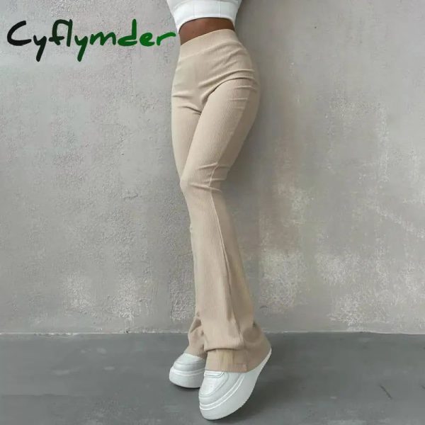 Cyflymder Autumn Solid High Waist Hip-Wrapping Elasticated Embossing Trousers Casual Daily Versatile Women Pants - black / M