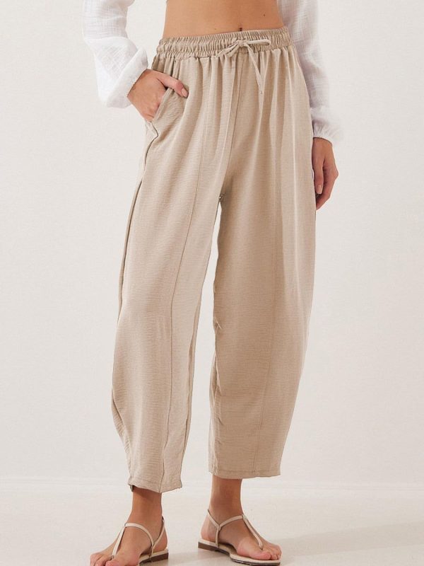 Hazel Blues® | Drawstring Cropped Jogger Pants - Tan / L