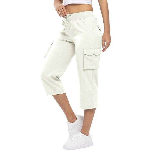 Women's Capri Pants Slacks Parachute Pants Casual Daily Casual Calf-Length Natural Plain Pocket Elastic Drawstring Design Breathability Soft Micro-elastic Street Daily Peacock Blue Light Sky Blue