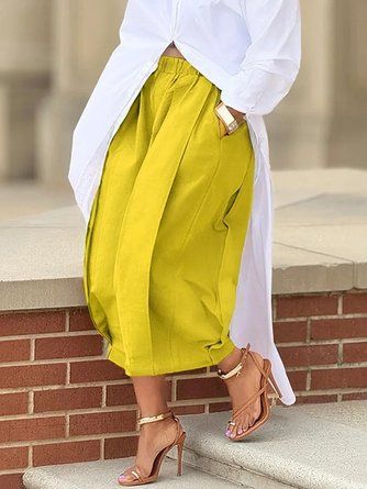 Women Casual Plain Summer Polyester High Waist No Elasticity Regular Fit Pocket Stitching No Fashion Pants