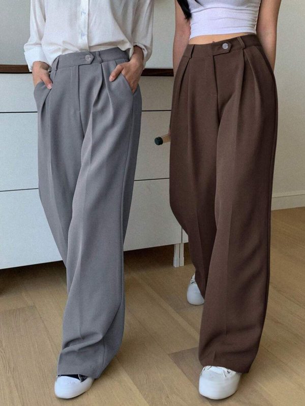 DAZY Women's Solid Color Straight Leg Business Casual Dress Pants